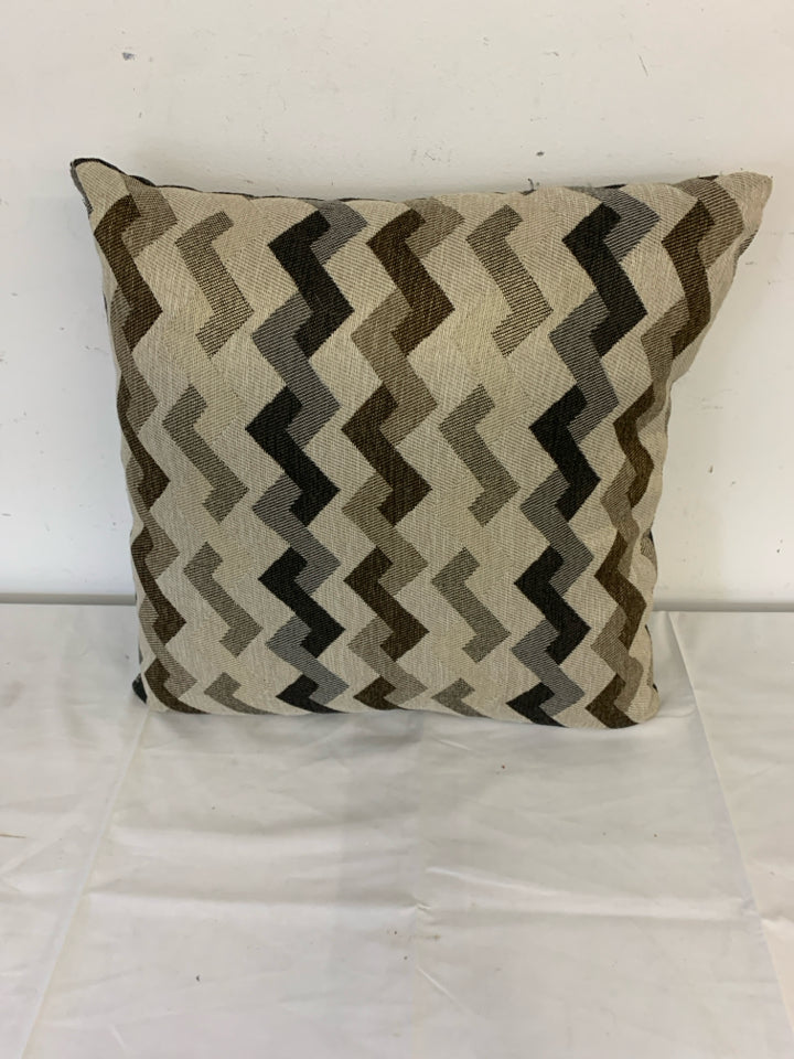 BROWN GREY ZIG ZAG PATTERN PILLOW.