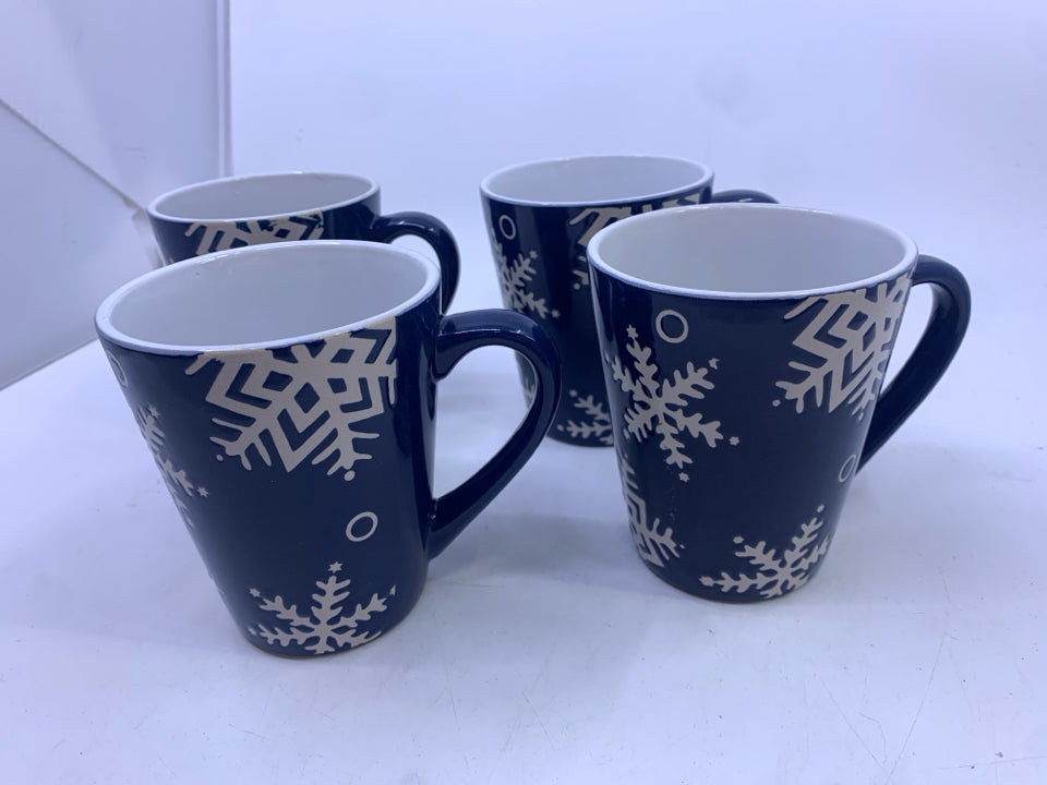 4 BLUE PFALTZGRAFF SNOW FLURRY MUGS.