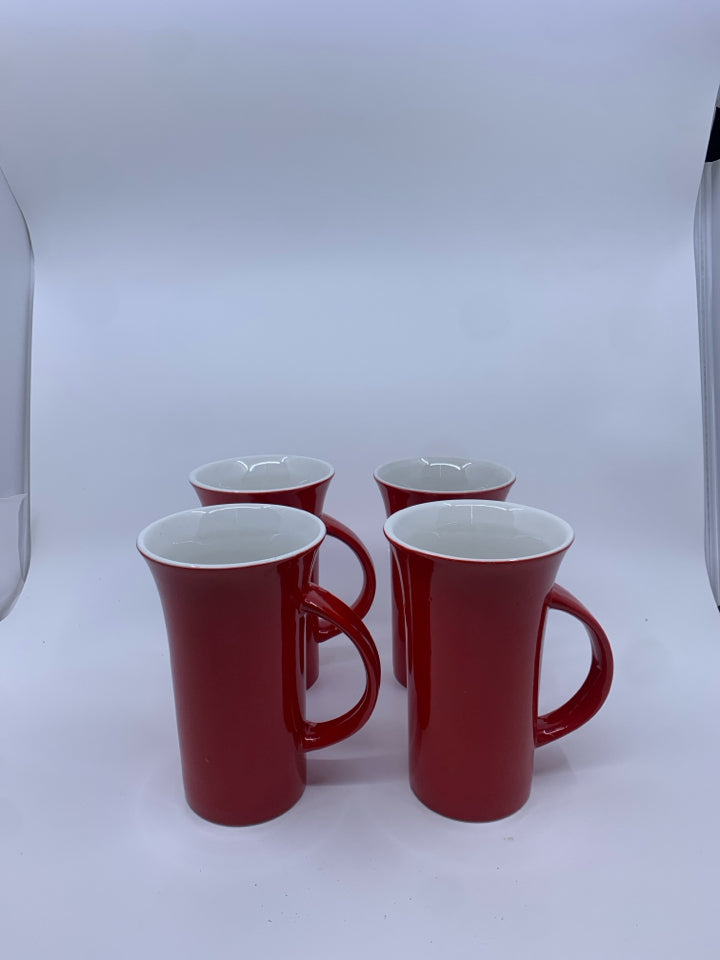 4 RED TALL MUGS.