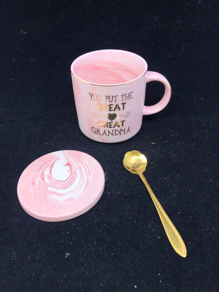 NIB GREAT GRANDMA MUG SET W COASTER + SPOON.