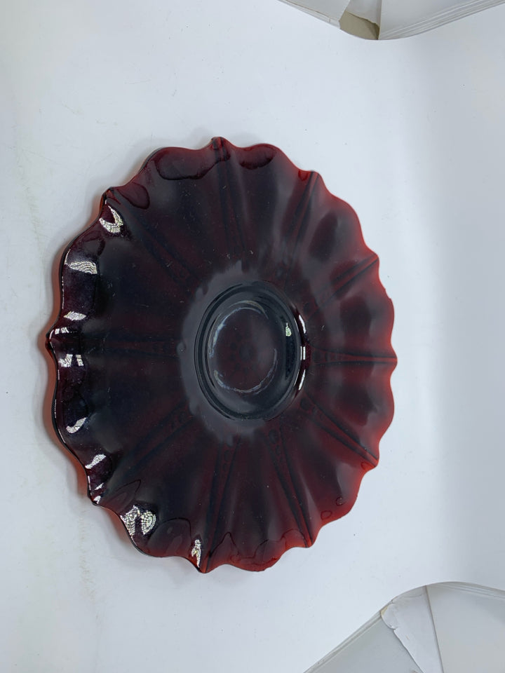 VTG RUBY RED GLASS PLATTER.