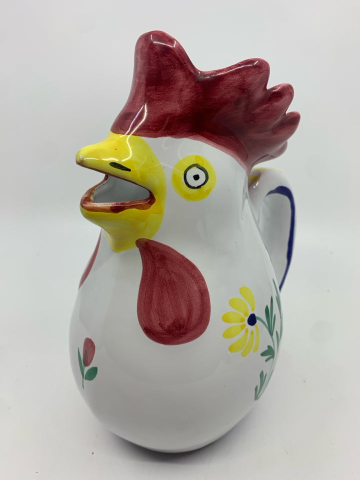 CERAMIC WHITE ROOSTER PITCHER.