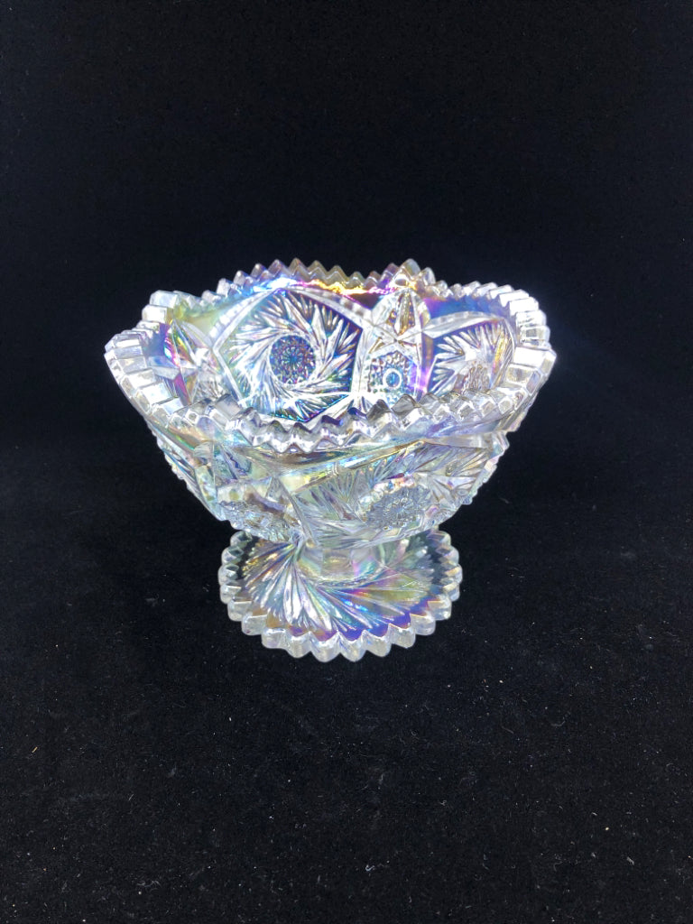 FOOTED IRIDESCENT GLASS BOWL.