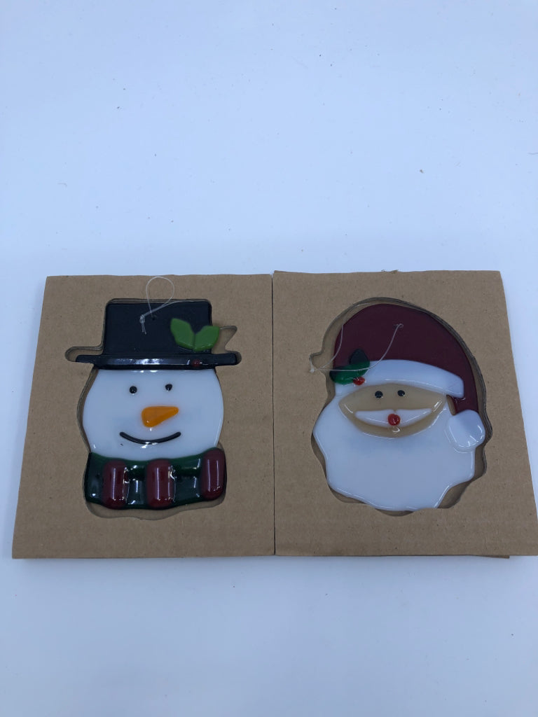 NIB SANTA/SNOWMAN GLASS ORNAMENT SET LONGABERGER.