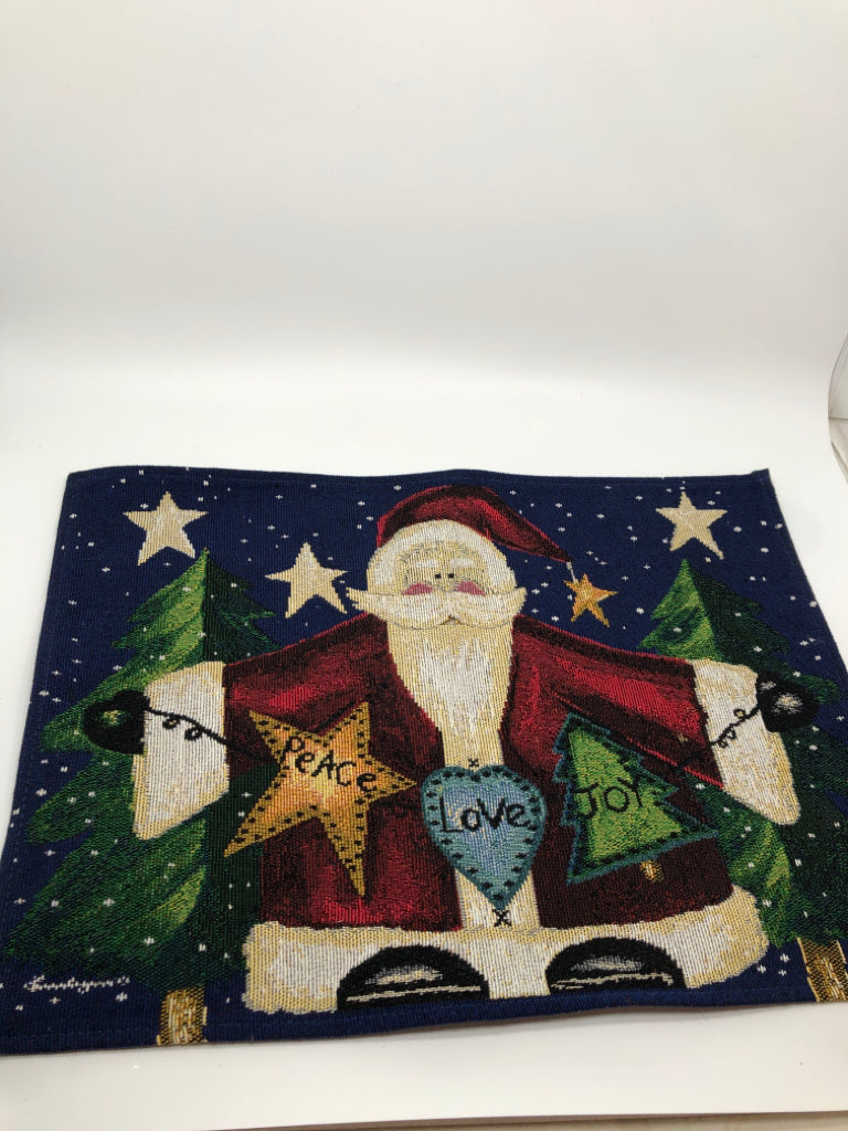 4 SANTA PLACEMATS "PEACE LOVE JOY".