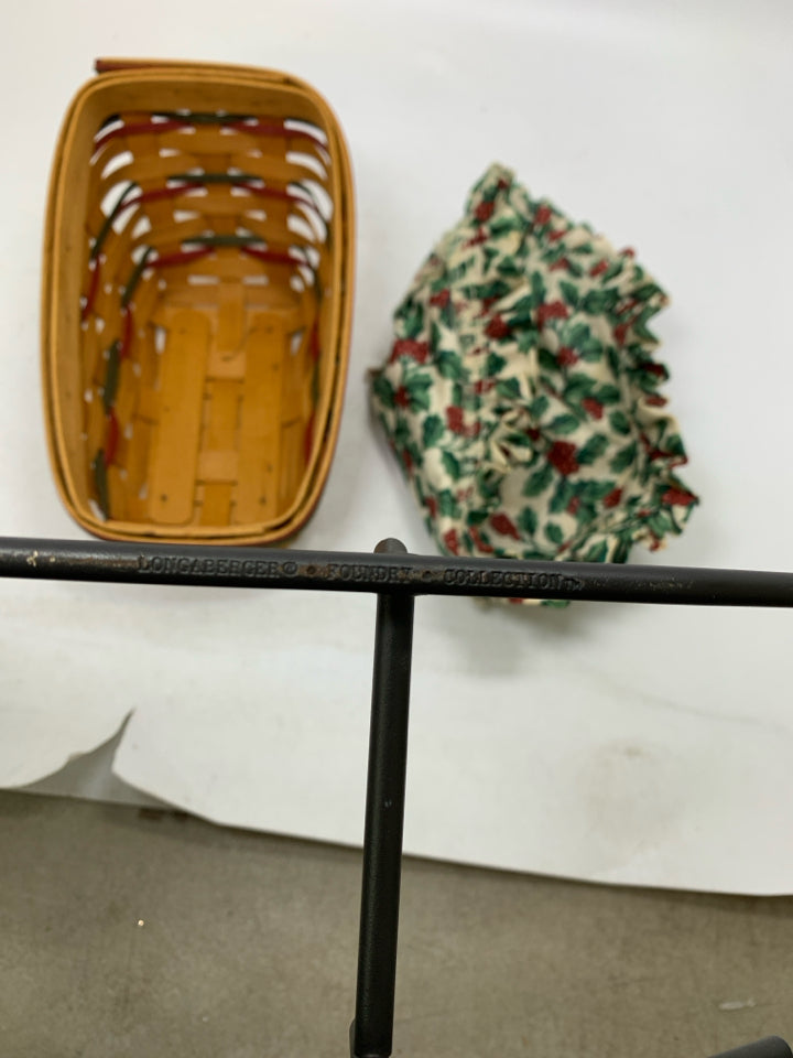 VTG DASH AWAY SLEIGH BASKET LONGABERGER W/ LINER WROUGHT IRON BASE 1998.