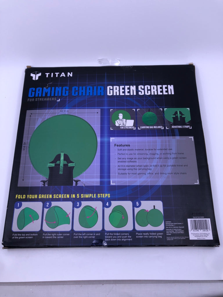 NIB GAMING CHAIR GREEN SCREEN.