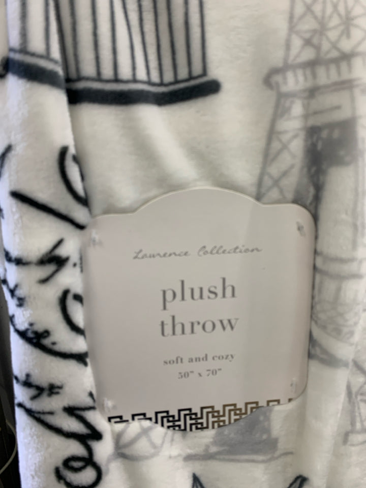 NIP WHITE BLANKET W/ FLOWERS/SCRIPT.