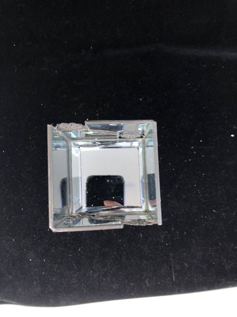 GLASS PRISM TALL SQUARE CANDLE HOLDER.