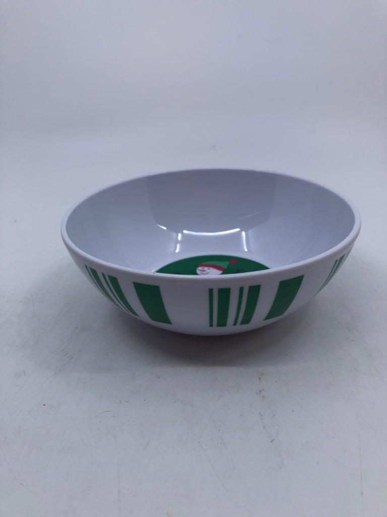 GREEN MELAMINE SNOWMAN BOWL.