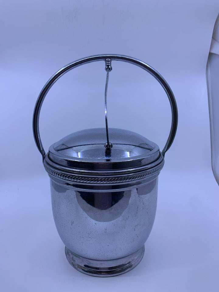 SILVER FLIP TOP ICE BUCKET W HANDLE.