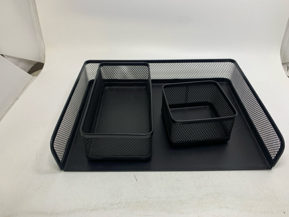 3 PC BLACK MESH METAL DESK ORGANIZERS.