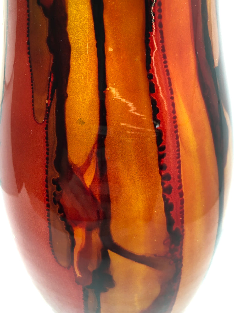 AMBER/BRONZE GLASS VASE.