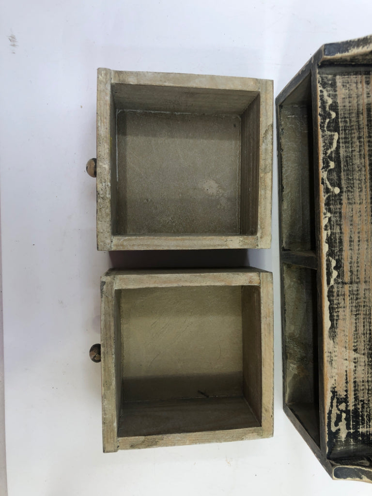 SMALL CREAM DISTRESSED MINI CABINET W DRAWERS.
