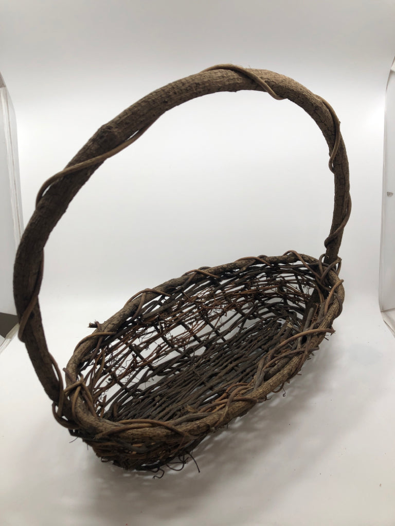 TWIG-WRAPPED OVAL BASKET.