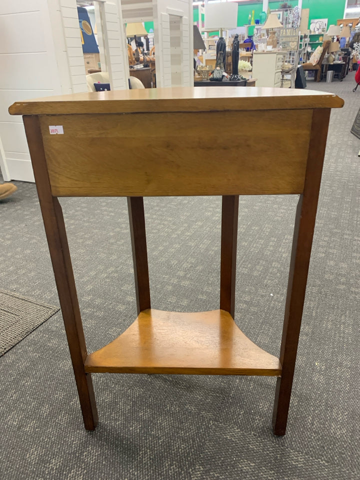 WOOD HALL STAND W/DRAWER & LOWER SHELF.