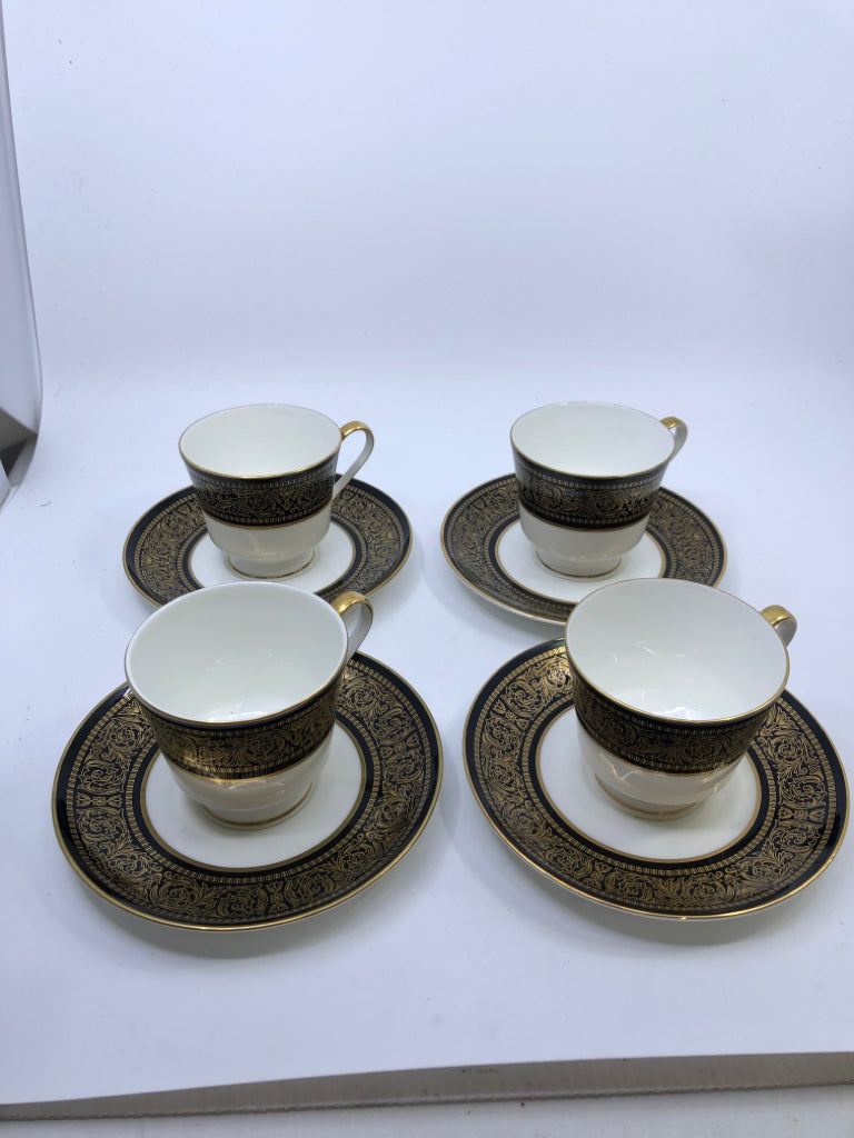8PC BLACK GOLD CUP AND SAUCER SET- 4 CUPS 4 SAUCER.