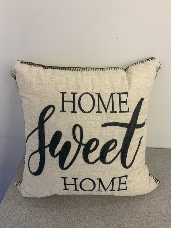 "HOME SWEET HOME" GREY/CREAM SQUARE PILLOW.