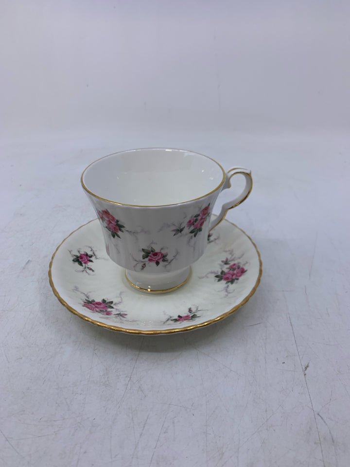 WHITE W/ PINK ROSES GOLD RIM.