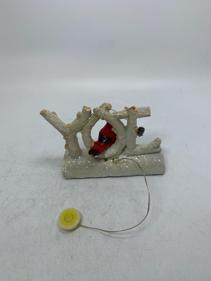RESIN WHITE SPARKLE LIGHT UP SPELLS JOY TREE W/ CARDINAL.
