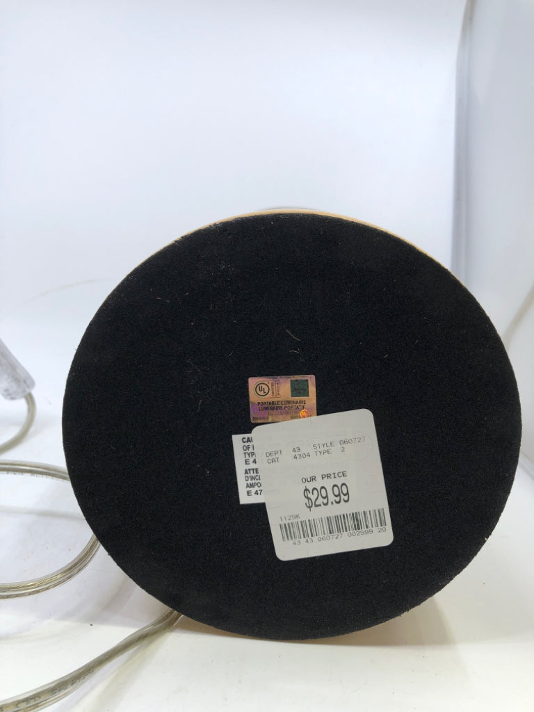 SILVER GLASS LAMP W/WOOD BASE.