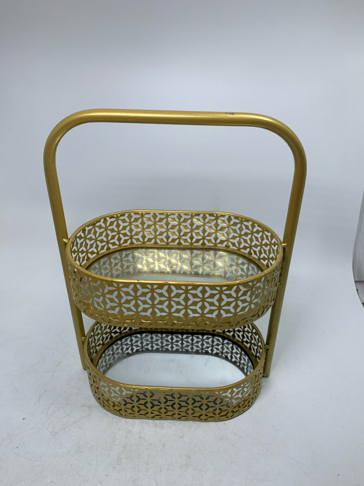 PIERCED 2 TIER MIRRORED OVAL TRAY.
