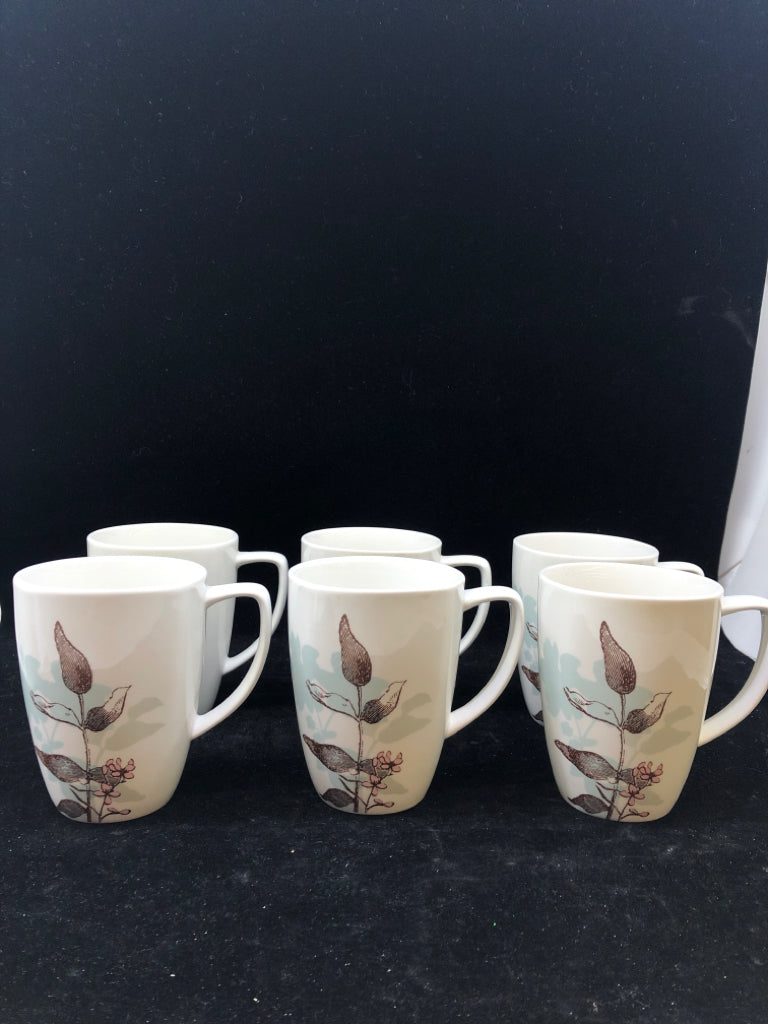 6 CORELLE BROWN LEAF PATTERN MUGS.