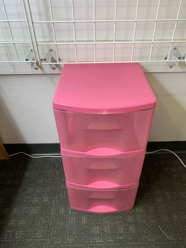 PINK SPARKLE 3 DRAWER PLASTIC ORGANIZER.