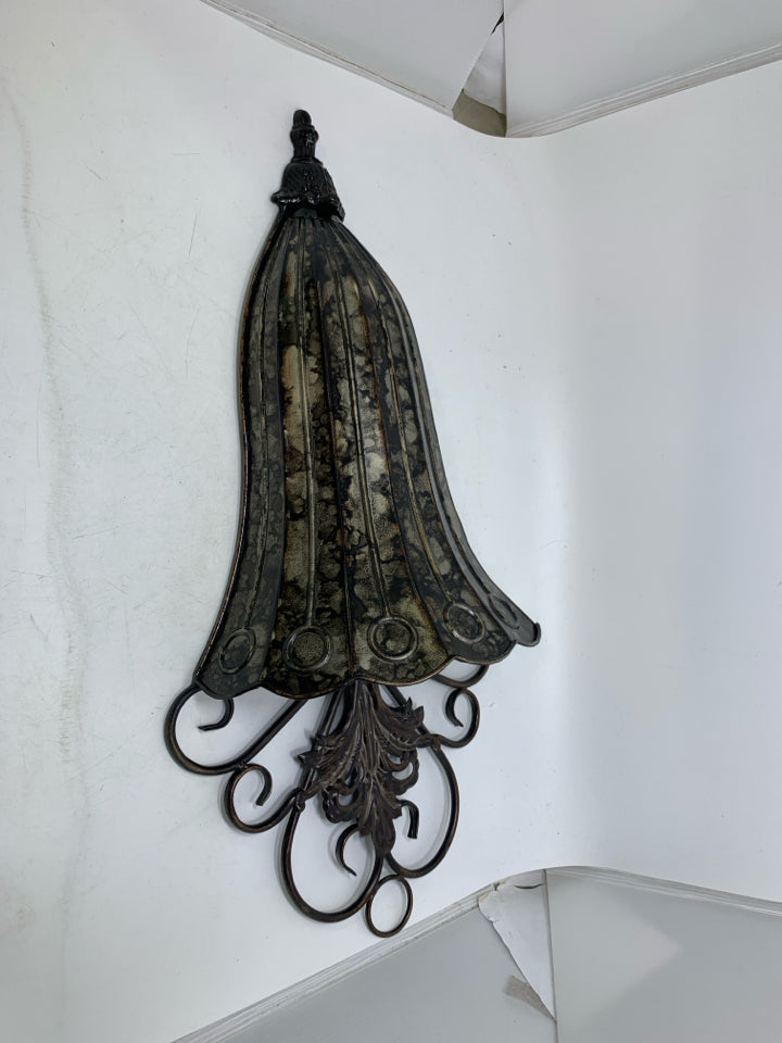 DARK METAL LARGE SCROLL WALL POCKET/VASE.