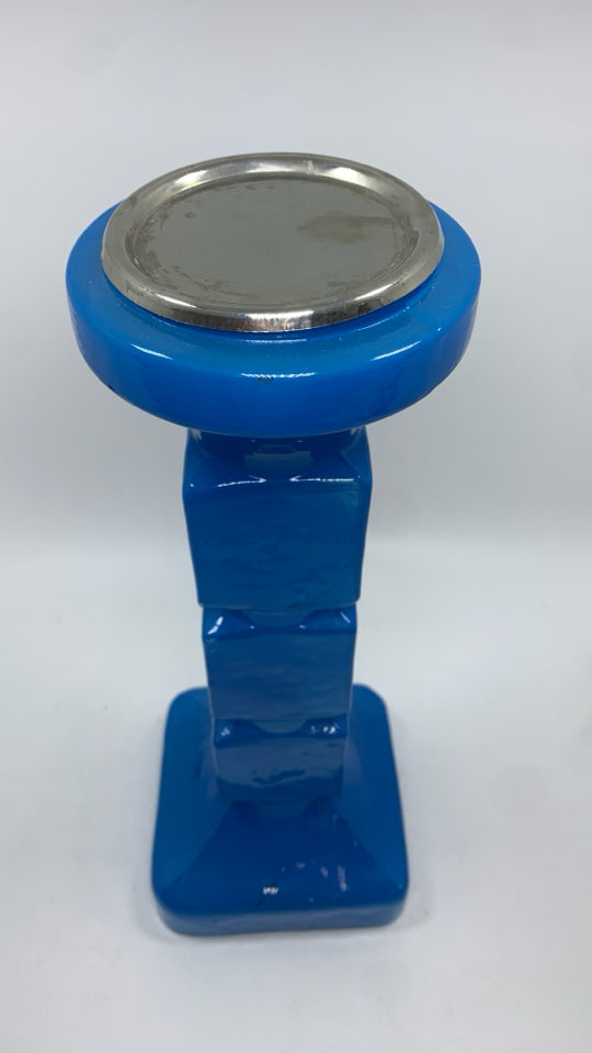 LT BLUE PILLAR CANDLE HOLDER.
