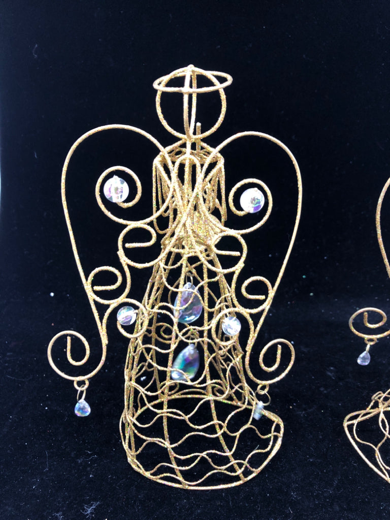 2 GOLD JEWELED ANGELS W INSTRUMENTS.