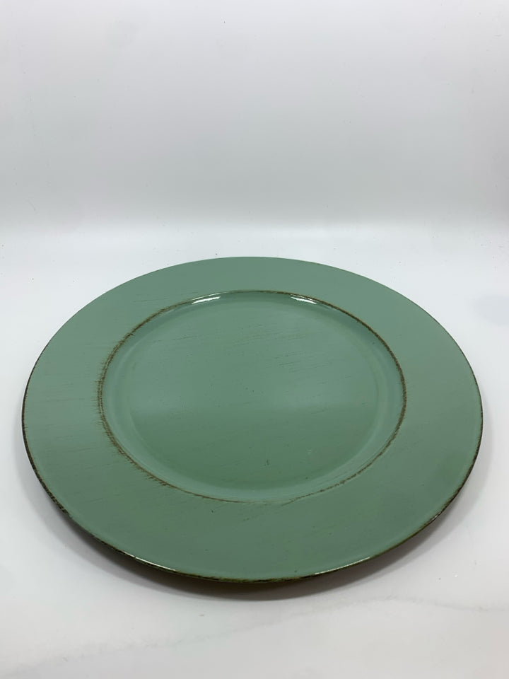 6 TEAL CHARGER PLATES.