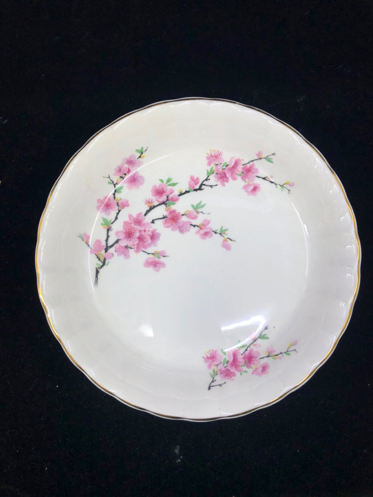 6 VTG PINK CHERRY BLOSSOM SHALLOW BOWLS.