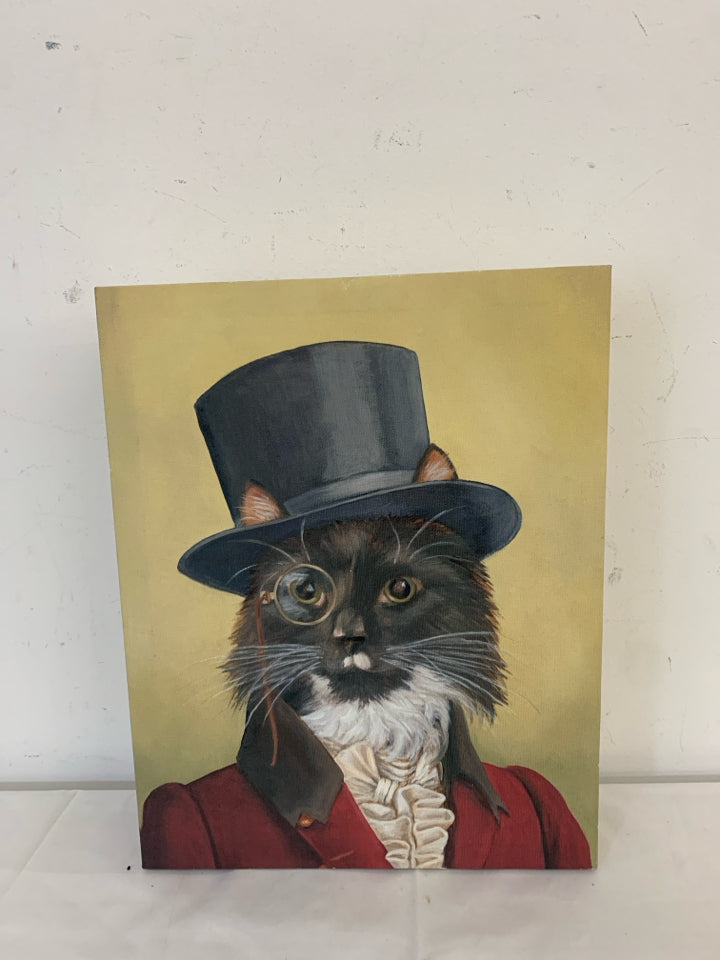 CAT IN TOP HAT WITH MONOCLE CANVAS WALL ART.