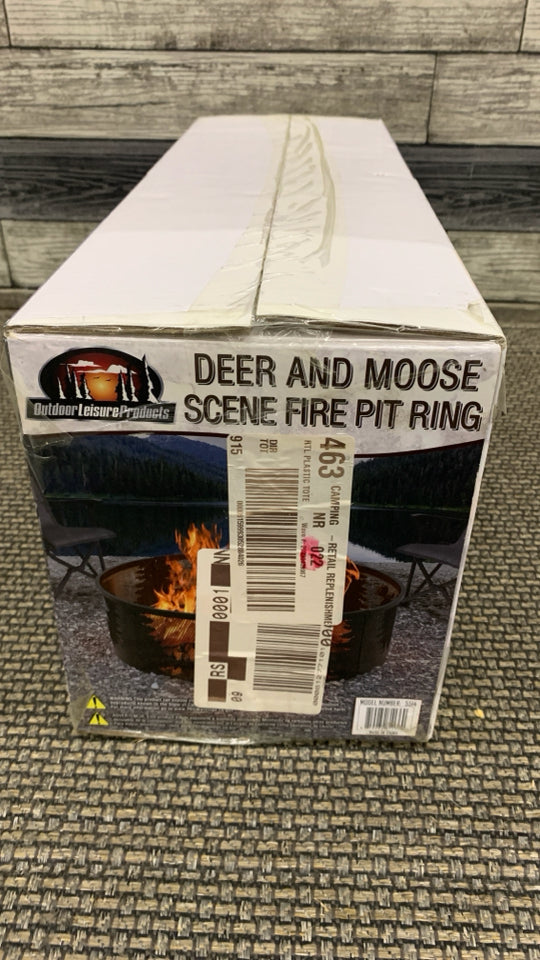 NIB DEER AND MOOSE SCENE FIRE PIT RING.