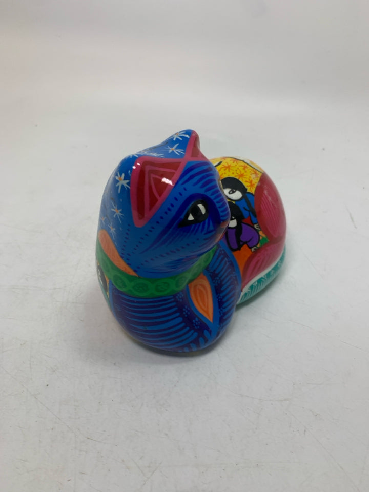 COLORFUL PAINTED SITTING CAT MADE IN MEXICO.