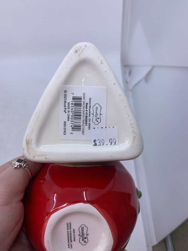 NEW AVOCADO,TOMATO AND CHEESE BLOCK FUSED CERAMIC DIP SET.