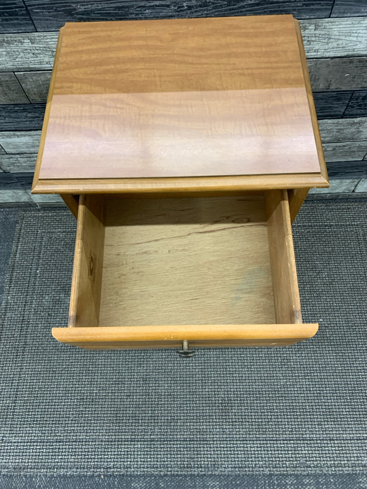 WOOD NIGHT STAND W/ DRAWER+CUBBY CAROLINA FURNITURE WORKS.