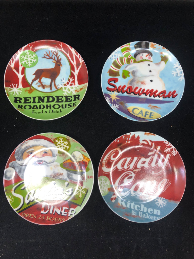 4 ASSORTED CHRISTMAS THEMED SNACK PLATES.