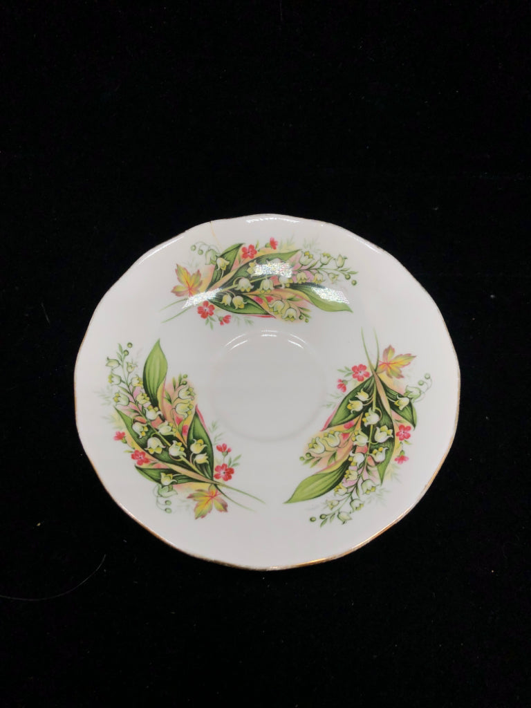 WHITE/PINK BOUQUET TEACUP & SAUCER - ROYAL VALE.