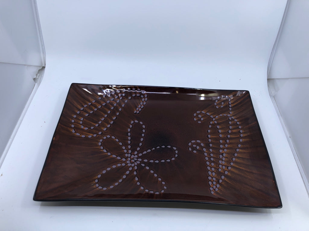 BROWN FLORAL RECTANGLE SERVING PLATE.