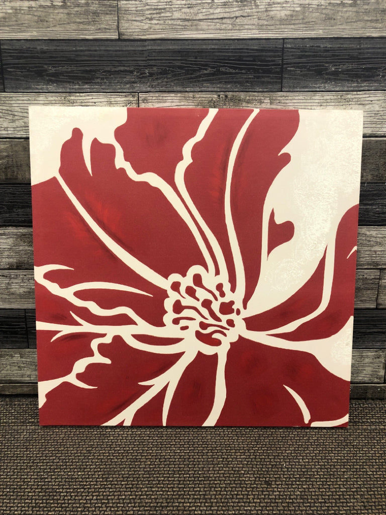 RED AND CREAM ABSTRACT FLOWER CANVAS.