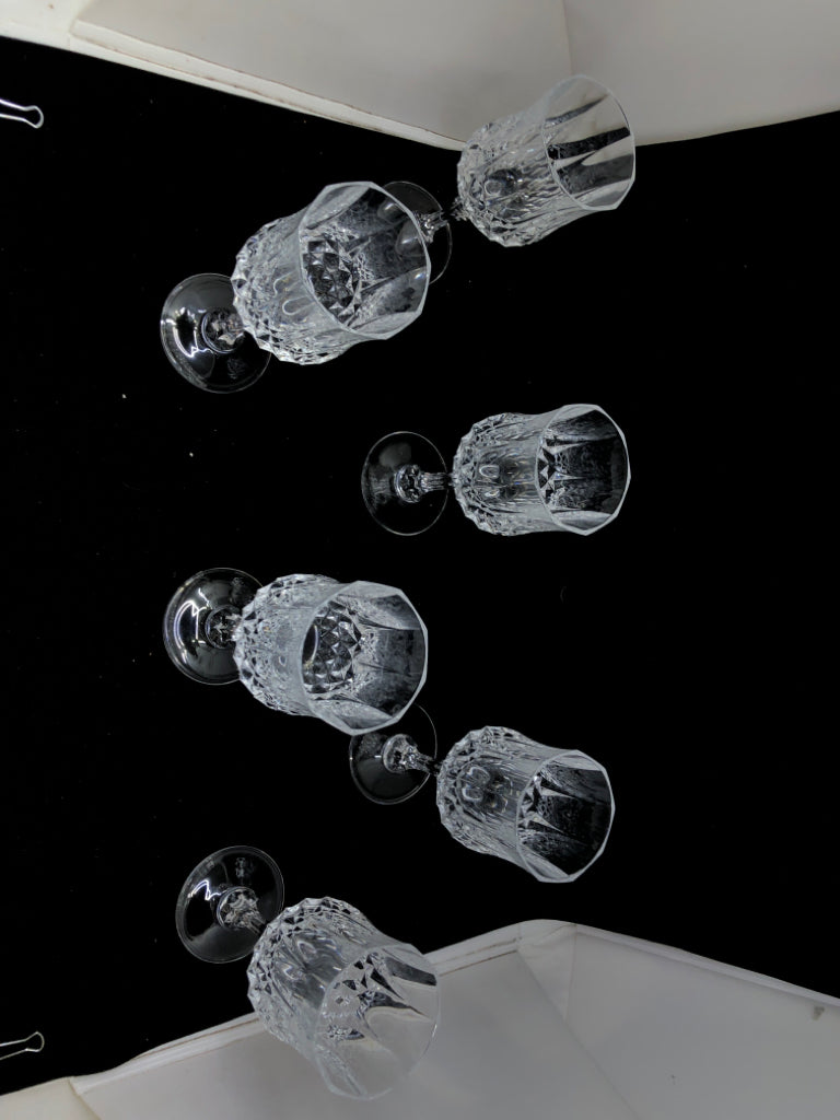 6 TALL CUT CRYSTAL WINE GLASSES.