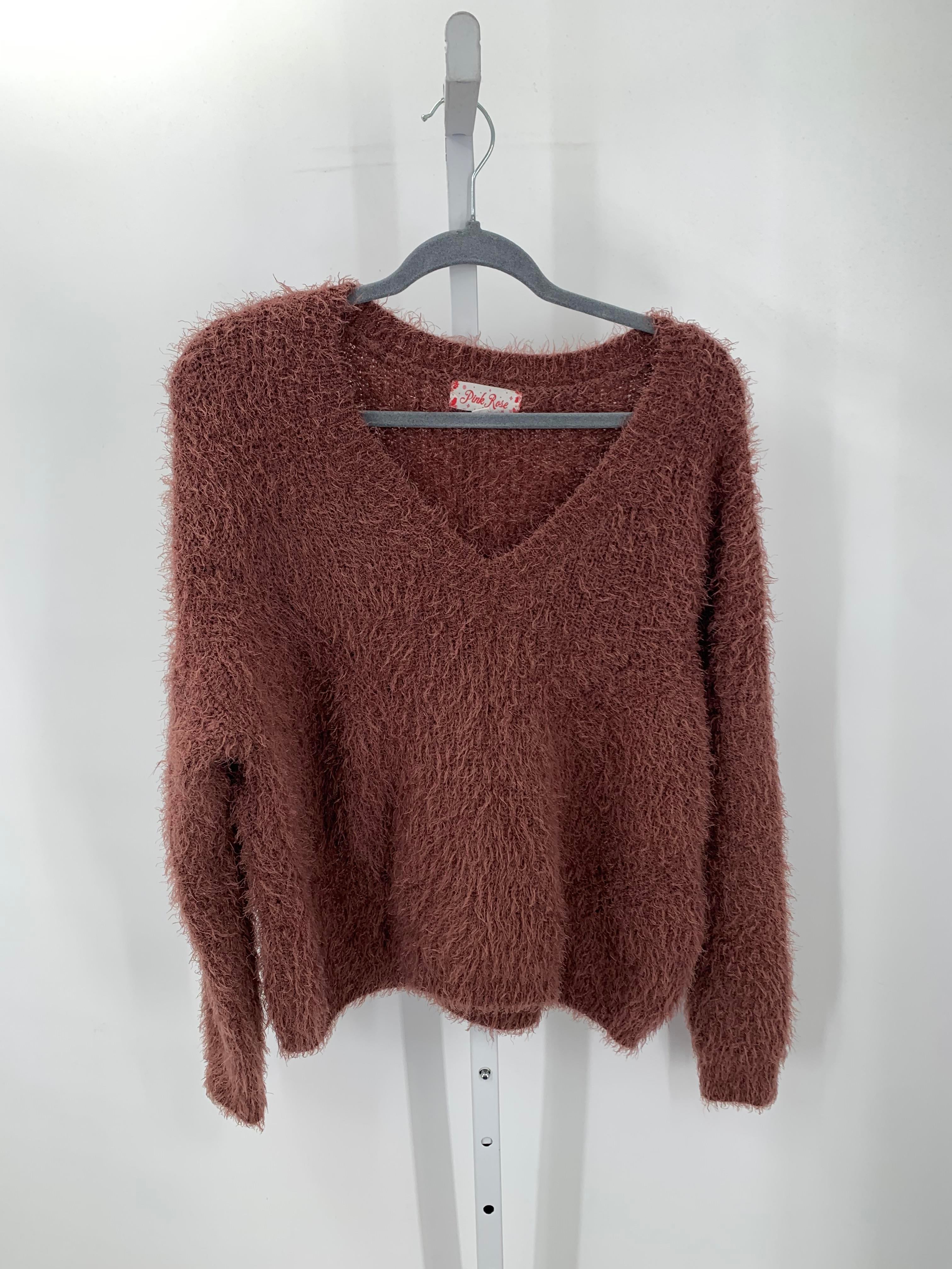 Pink Rose Size Large Juniors Long Sleeve Sweater