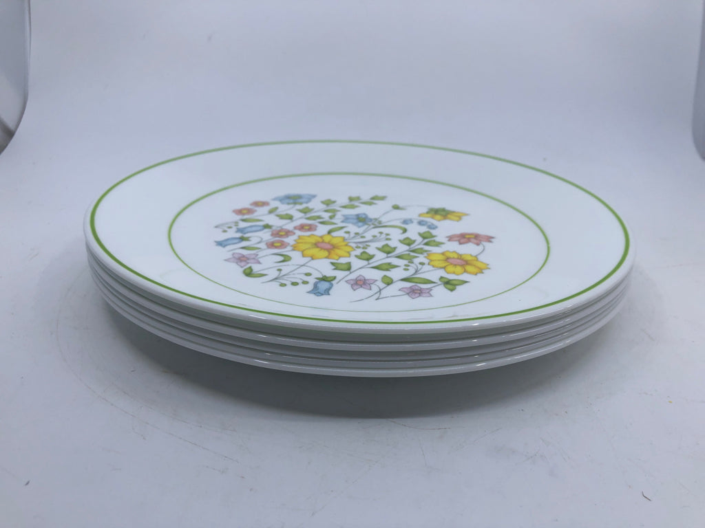 6 YELLOW FLORAL CORELLE DINNER PLATES.