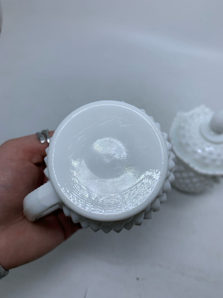 MILK GLASS HOBNAIL SUG/CREAMER SET.