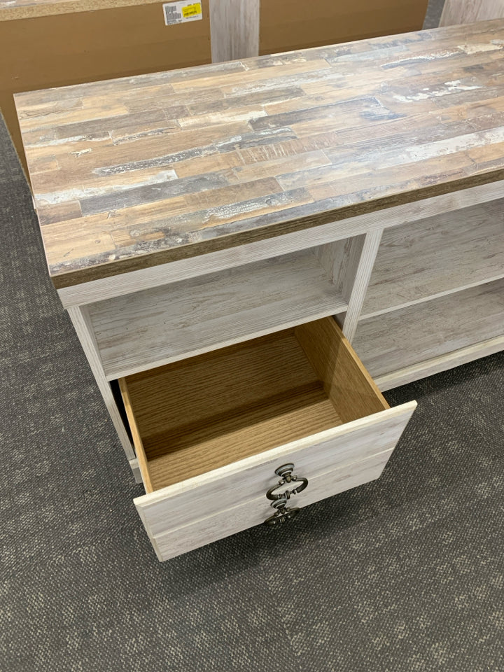 ASHLEY 2 DRAWER 4 SHELF CONSOLE TABLE.