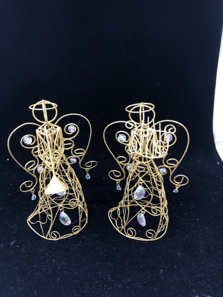 2 GOLD JEWELED ANGELS W INSTRUMENTS.