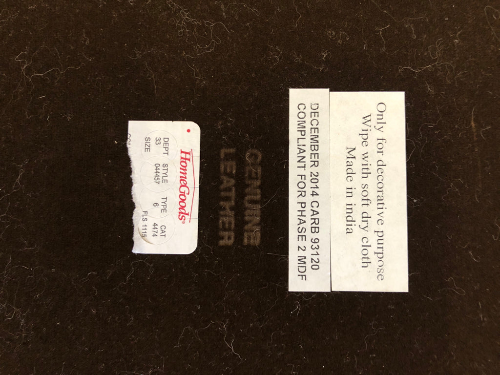 COW LEATHER TRAY W/MIRROR AND HANDLES.