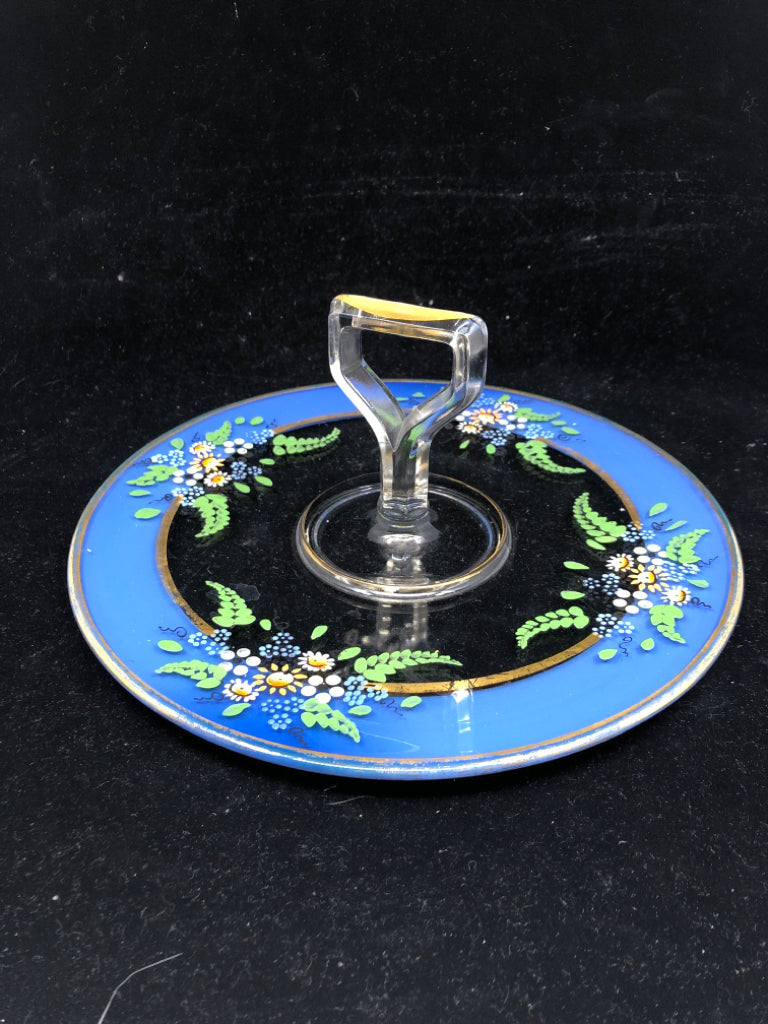 VTG FLORAL PAINTED SERVER W HANDLE.